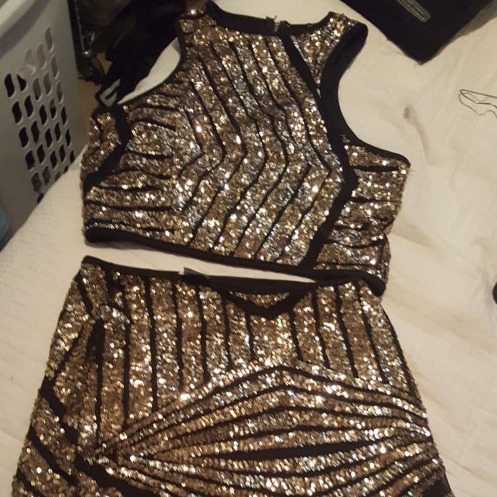 Gold Sequin two piece party dress